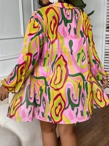 Talla grande Kimono con estampado con parte delantera abierta - Rosa - Ver 2