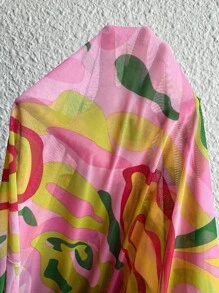 Talla grande Kimono con estampado con parte delantera abierta - Rosa - Ver 6