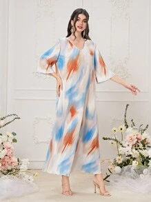 Seusyu Brush Print V Neck Dress - Multicolor - View 4