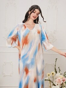 Seusyu Brush Print V Neck Dress - Multicolor - View 6