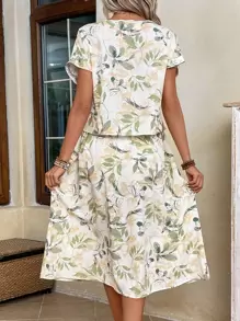 EMERY ROSE Tropical Print Batwing Sleeve Top & Skirt