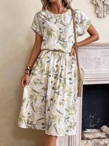 EMERY ROSE Tropical Print Batwing Sleeve Top & Skirt