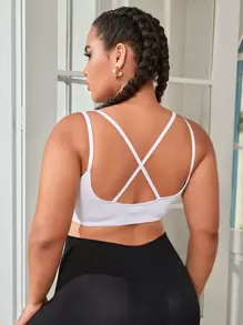 Yoga Basic Bras thể thao Plus Size Lộ Lưng Hội Chữ thập màu trơn - trắng - Xem 1