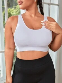 Yoga Basic Bras thể thao Plus Size Lộ Lưng Hội Chữ thập màu trơn - trắng - Xem 2