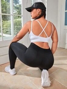 Yoga Basic Bras thể thao Plus Size Lộ Lưng Hội Chữ thập màu trơn - trắng - Xem 4