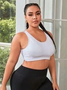 Yoga Basic Bras thể thao Plus Size Lộ Lưng Hội Chữ thập màu trơn - trắng - Xem 5