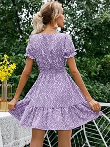 SHEIN VCAY Đầm Viên lá sen Trọn gói Dải chun Hoa Boho - Màu Lilac Tím - Xem 2