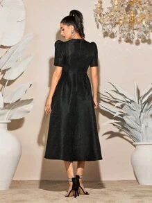 Modelyn Vestido línea A unicolor de manga farol - Negro - Ver 2