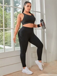 Yoga Futuristic Plus Solid Wideband Waist Sports Leggings With Phone Pocket