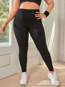 Yoga Futuristic Plus Solid Wideband Waist Sports Leggings With Phone Pocket