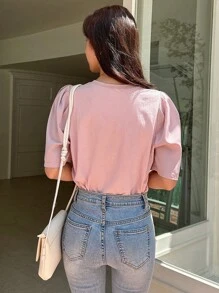DAZY 素色泡泡袖T恤 - 粉色 - 查看 2