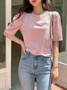 DAZY 素色泡泡袖T恤 - 粉色 - 查看 5