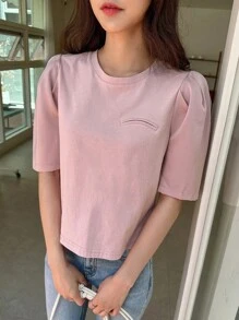 DAZY 素色泡泡袖T恤 - 粉色 - 查看 10