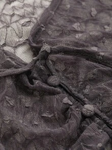 DAZY Drawstring Front Flounce Sleeve Lace Top - Black - View 6