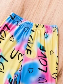 SHEIN 女孩字母圖案吊帶上衣和紮染長褲 - 彩色 - 查看 7