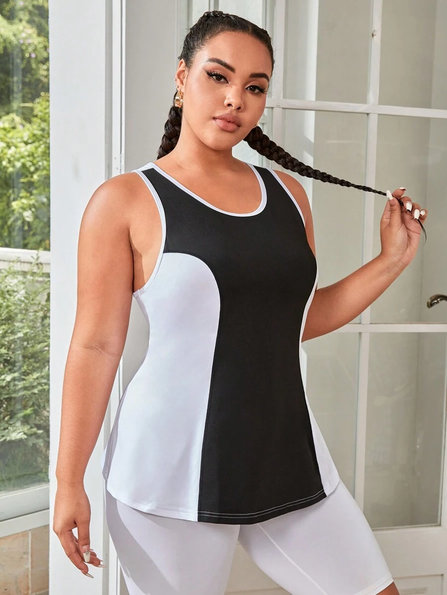 大碼雙色撞色滾邊運動背心