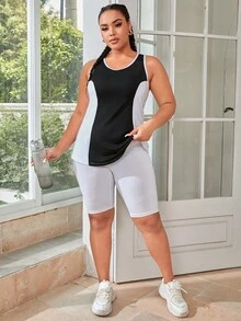 大碼雙色撞色滾邊運動背心