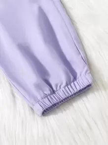 Sparklyn Tween Girl Casual Street Style Simple Fit Purple Cargo Jogger Pants With Pockets