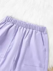 Sparklyn Tween Girl Casual Street Style Simple Fit Purple Cargo Jogger Pants With Pockets