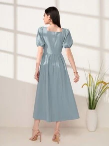 Mulvari 方領泡泡袖前繫帶洋裝 - 霧霾藍 - 查看 2