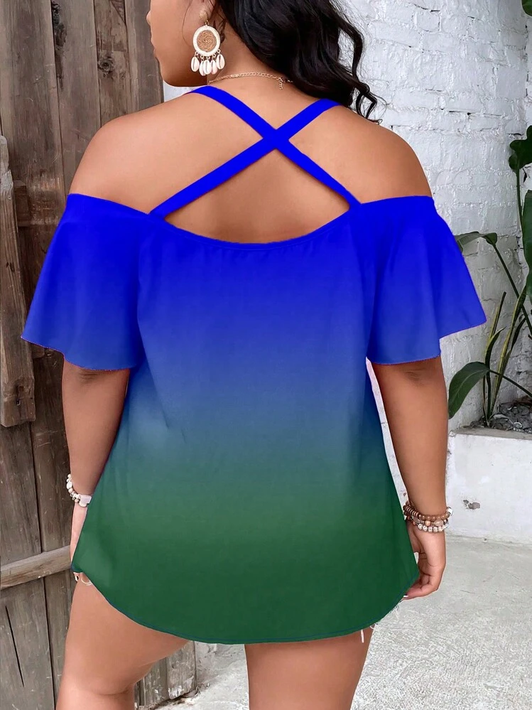 Calvaya Casual Ombre Grote maat blouse criss cross - Veel kleurig - Bekijken 2