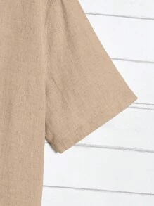 GENTILAND 男士素色西裝領襯衫和腰部抽繩長褲 - 駝色 - 查看 4