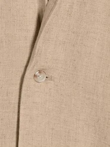 GENTILAND 男士素色西裝領襯衫和腰部抽繩長褲 - 駝色 - 查看 5