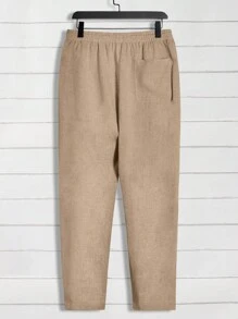 GENTILAND 男士素色西裝領襯衫和腰部抽繩長褲 - 駝色 - 查看 6