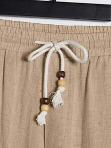 GENTILAND 男士素色西裝領襯衫和腰部抽繩長褲 - 駝色 - 查看 8