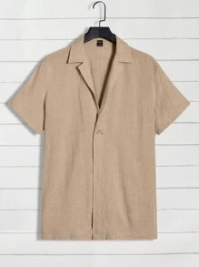 GENTILAND 男士素色西裝領襯衫和腰部抽繩長褲 - 駝色 - 查看 10