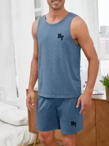 Manfinity Hombres Conjunto de pijama con estampado de letra