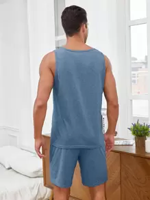 Manfinity Hombres Conjunto de pijama con estampado de letra
