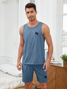 Manfinity Hombres Conjunto de pijama con estampado de letra