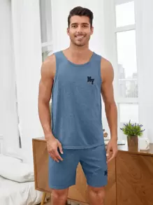 Manfinity Hombres Conjunto de pijama con estampado de letra