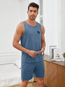 Manfinity Hombres Conjunto de pijama con estampado de letra