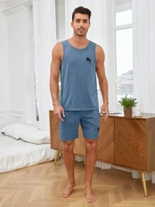 Manfinity Hombres Conjunto de pijama con estampado de letra