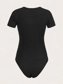 ROMWE Goth Snake Print Contrast Binding Bodysuit - Black - View 2