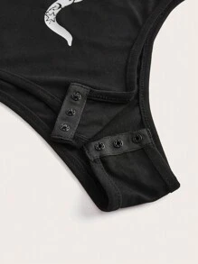 ROMWE Goth Snake Print Contrast Binding Bodysuit - Black - View 3