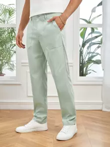 Manfinity NiteLyfe Men Solid Slant Pocket Straight Leg Trousers - Mint Green - View 1