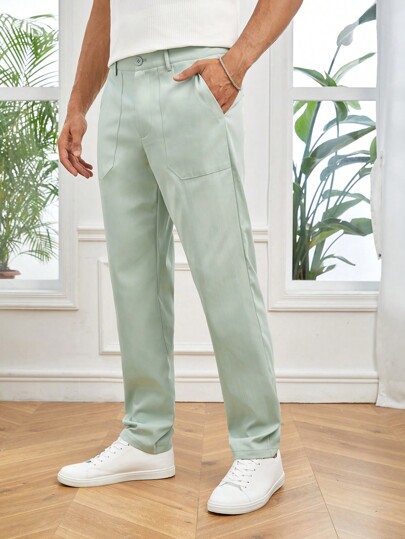 Guys Solid Slant Pocket Straight Leg Pants
