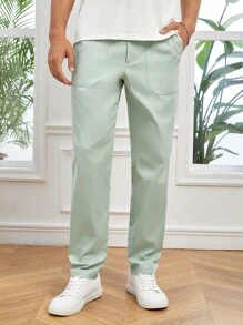 Manfinity NiteLyfe Men Solid Slant Pocket Straight Leg Trousers - Mint Green - View 3