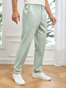 Manfinity NiteLyfe Men Solid Slant Pocket Straight Leg Trousers - Mint Green - View 5