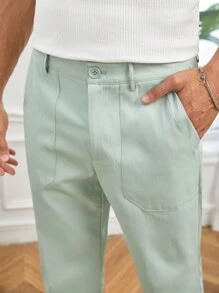 Manfinity NiteLyfe Men Solid Slant Pocket Straight Leg Trousers - Mint Green - View 6