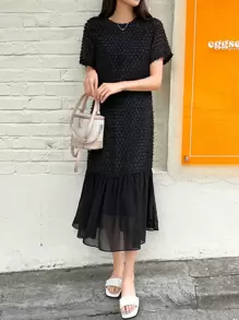 DAZY Đầm Viên lá sen màu trơn Dễ thương - màu đen - Xem 1