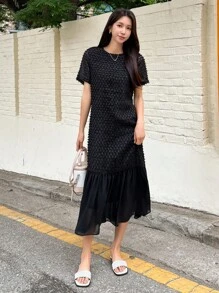 DAZY Đầm Viên lá sen màu trơn Dễ thương - màu đen - Xem 2