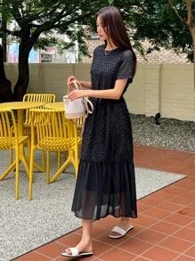 DAZY Đầm Viên lá sen màu trơn Dễ thương - màu đen - Xem 4