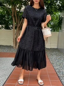 DAZY Đầm Viên lá sen màu trơn Dễ thương - màu đen - Xem 5