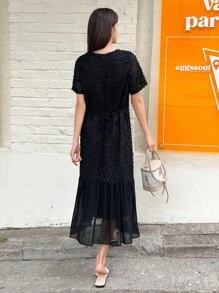 DAZY Đầm Viên lá sen màu trơn Dễ thương - màu đen - Xem 6