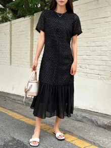 DAZY Đầm Viên lá sen màu trơn Dễ thương - màu đen - Xem 7