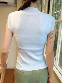 DAZY Contrast Mesh Mock Neck Knit Top - White - View 3